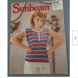 Vtg 1983 Sunbeam Knitting Pattern 816 Striped Ladies Tshirt Vest Bust Size 32-38